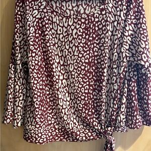 Michael Kors Maroon and White Animal Print Tie-Front Blouse